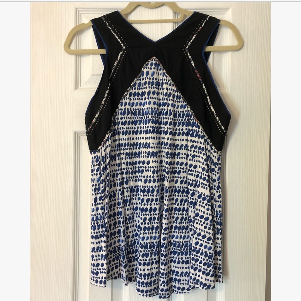 Anthropologie One September Blue and White Patterned Tank Top Sz L - Picture 2 of 4